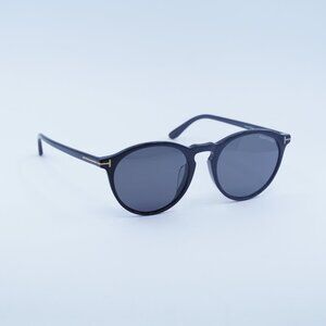 Tom Ford Aurele FT0904-F 01A Sunglasses Black Round Frame, Smoke Lenses